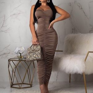 NEW midi ruched strapless dress